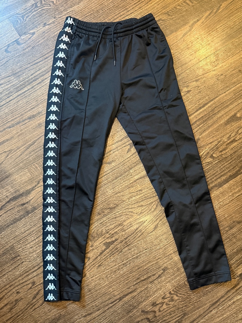 Kappa Black Track Joggers with White Logo Tape